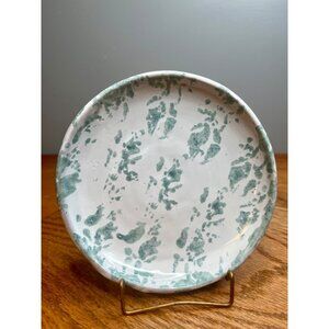 Bybee Pottery Green and White Spongeware Saucer Signed on Bottom From Kentucky